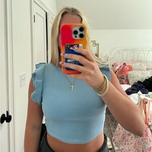 blue zara ruffle top